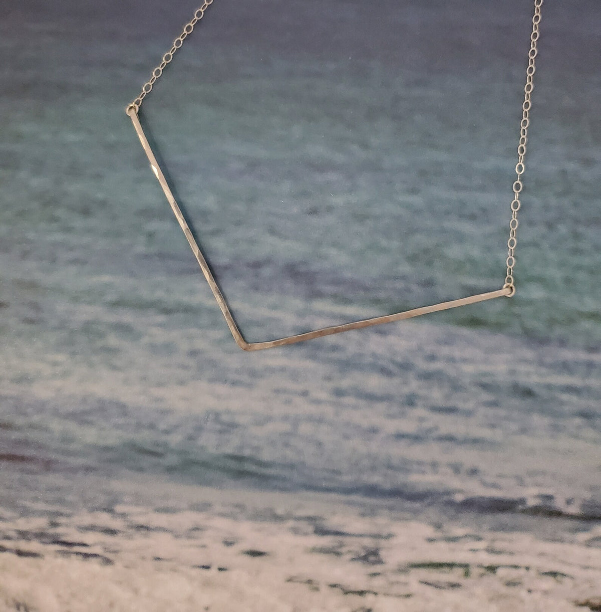 Extra Large Sterling Silver Hammered Chevron Bar Necklace, 5" My Store