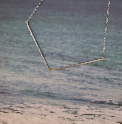 Extra Large Sterling Silver Hammered Chevron Bar Necklace, 5" My Store