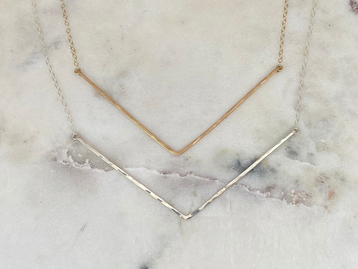 Extra Large Sterling Silver Hammered Chevron Bar Necklace, 5" My Store