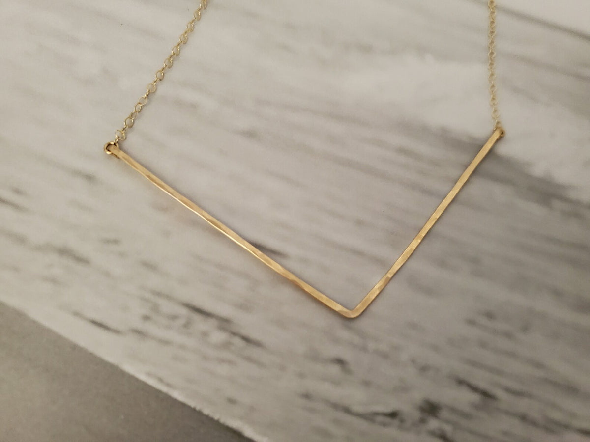 Extra Large Sterling Silver Hammered Chevron Bar Necklace, 5" My Store