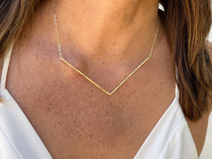 Extra Large Sterling Silver Hammered Chevron Bar Necklace, 5" My Store