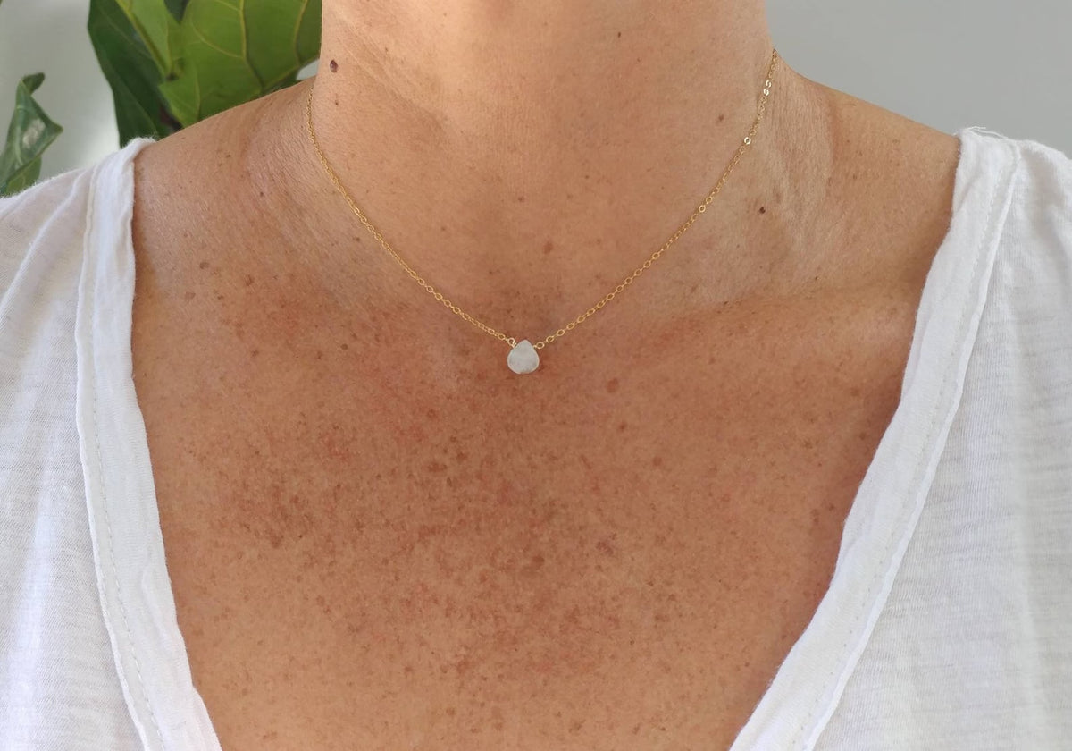 Tiny Moonstone Briolette Necklace, 14k Gold Filled, Sterling Silver My Store