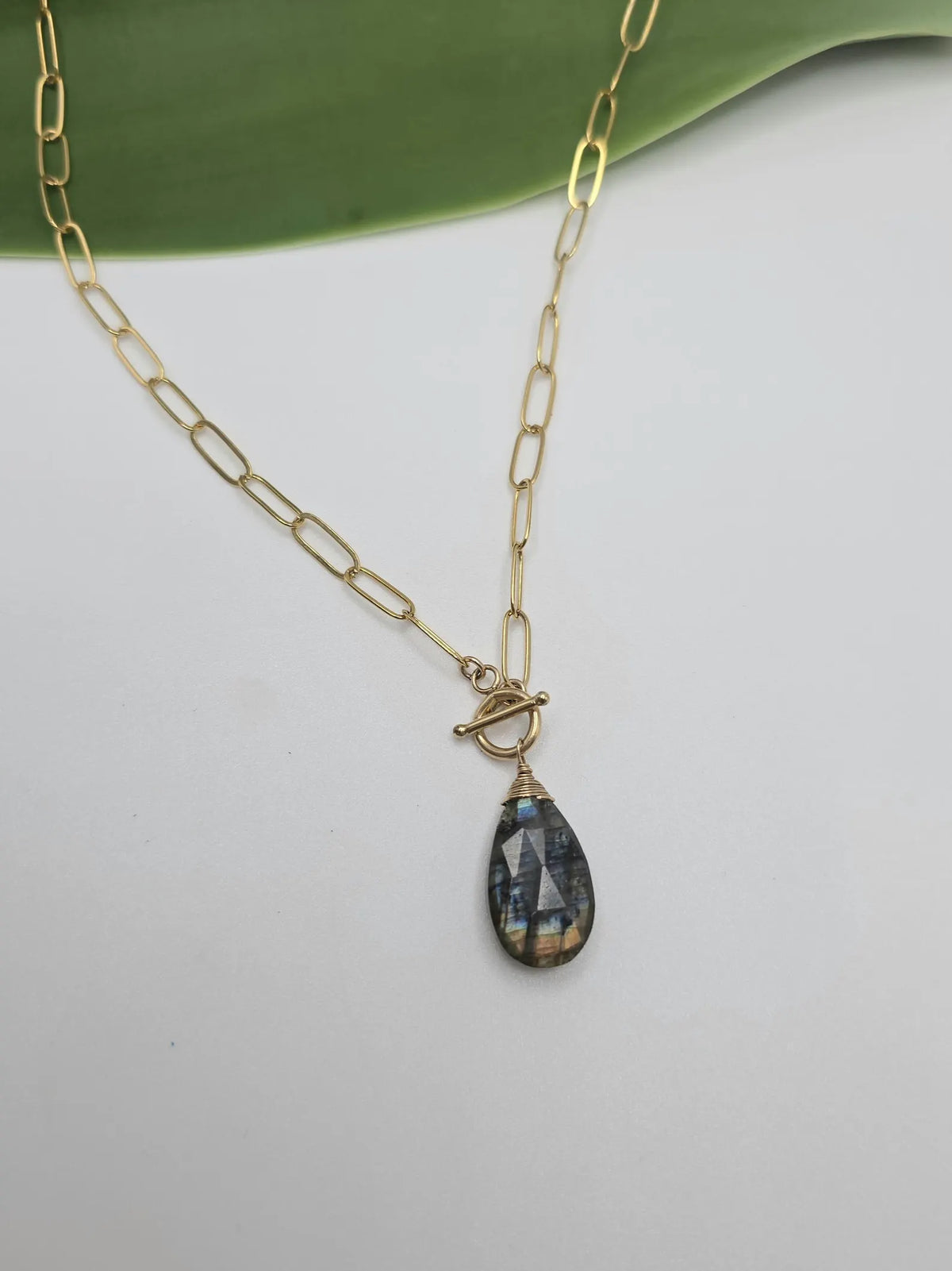 Labradorite Teardrop Gemstone with Sterling Silver Paperclip Chain Necklace My Store