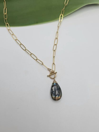 Labradorite Teardrop Gemstone with Sterling Silver Paperclip Chain Necklace My Store