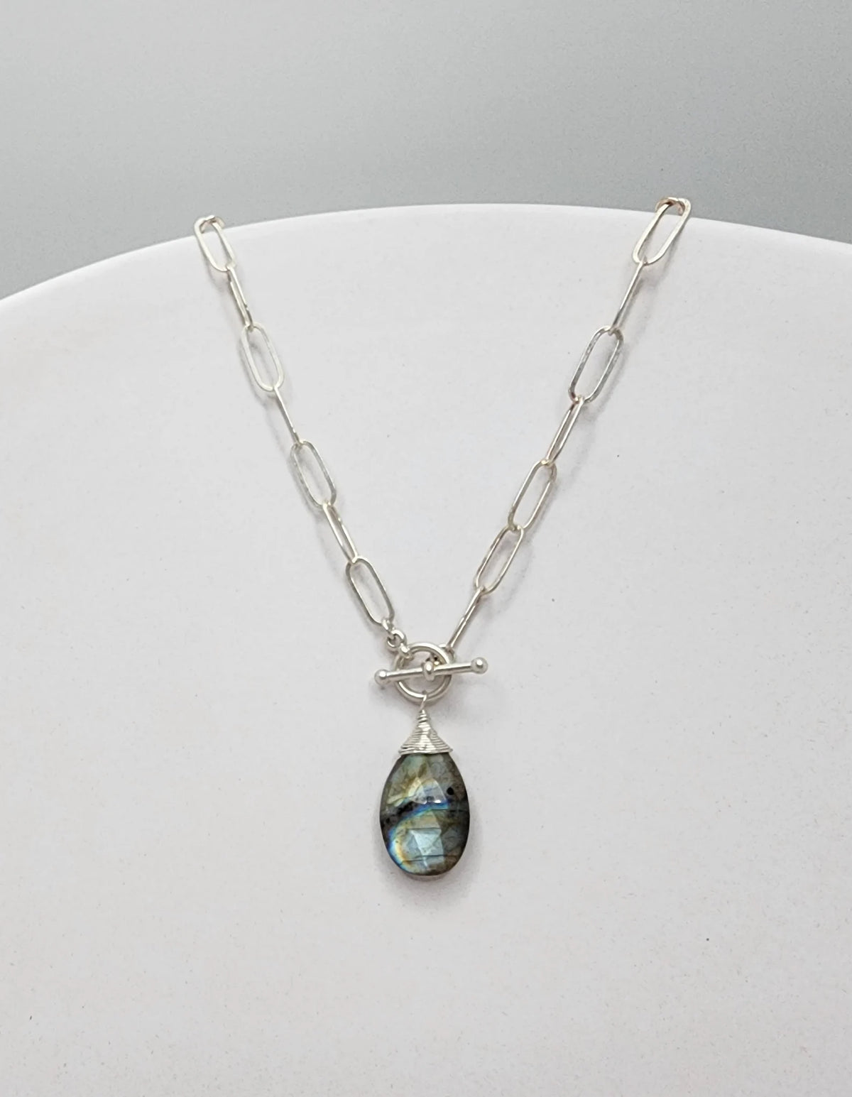 Labradorite Teardrop Gemstone with Sterling Silver Paperclip Chain Necklace My Store