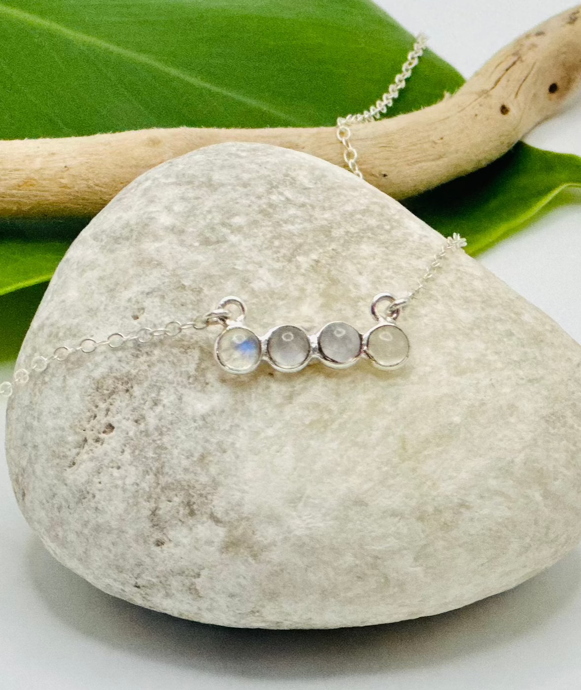 Tiny Bezel Bar Moonstone Necklace