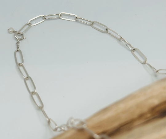 Sterling Silver Hammered Disk on Paperclip Chain