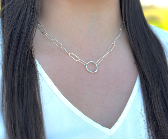 Mixed Metal Carabiner Circle Necklace