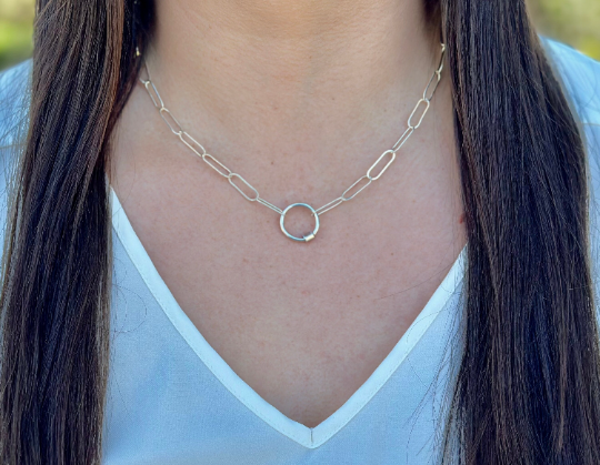 Mixed Metal Carabiner Circle Necklace