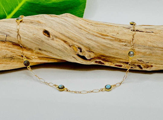 Labradorite Bezel on Figaro Chain Necklace