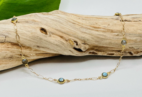 Labradorite Bezel on Figaro Chain Necklace