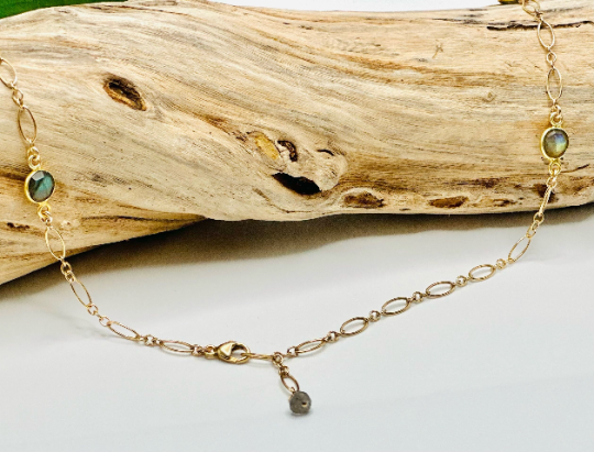 Labradorite Bezel on Figaro Chain Necklace