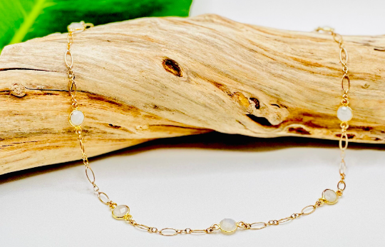 Moonstone Bezel and Figaro Chain Necklace