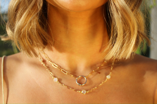 Moonstone Bezel and Figaro Chain Necklace