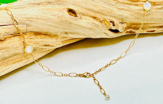 Moonstone Bezel and Figaro Chain Necklace