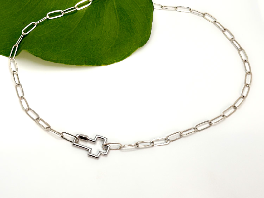 Sterling Silver Carabiner Cross Necklace