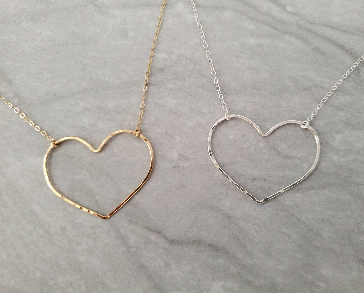 Large Sterling Silver Open Heart Necklace