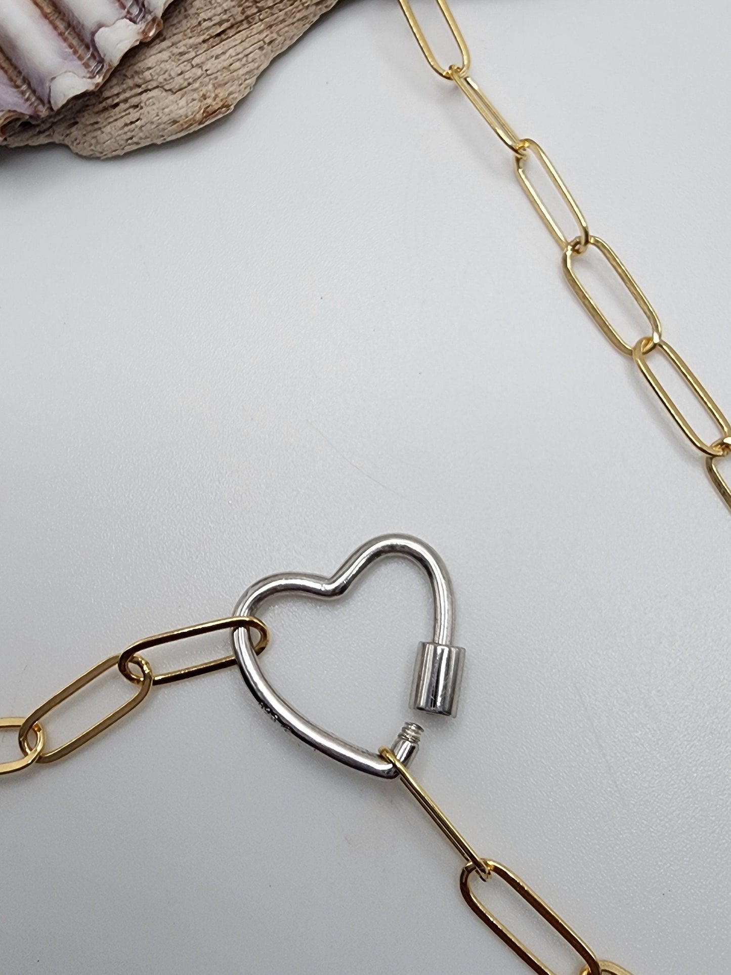 Mixed Metal Carabiner Heart Necklace