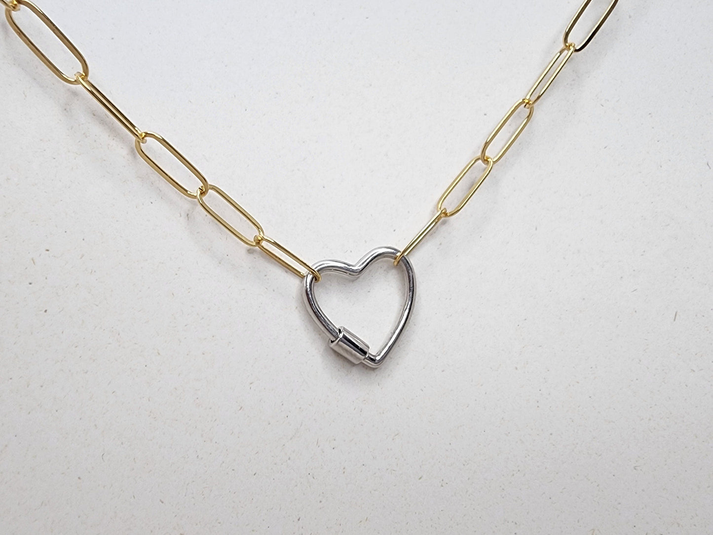 Mixed Metal Carabiner Heart Necklace