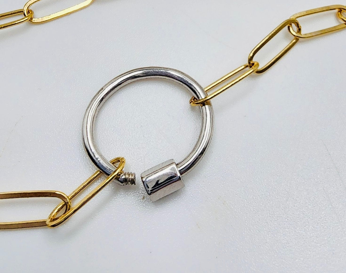 Mixed Metal Carabiner Circle Necklace