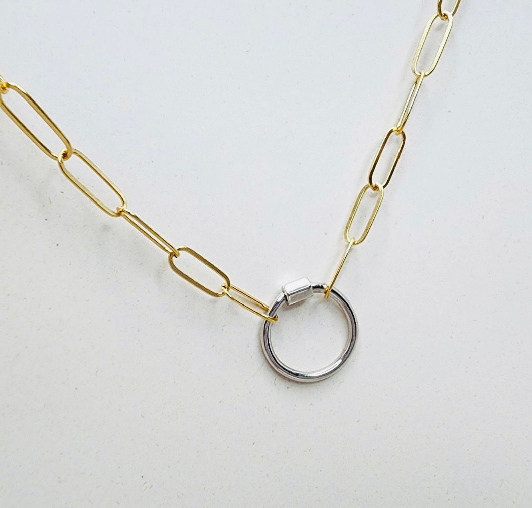 Mixed Metal Carabiner Circle Necklace