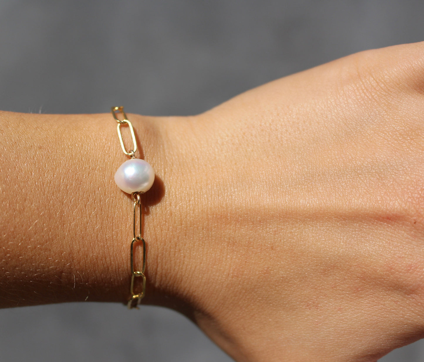 White Pearl Bracelet Paperclip Chain Bracelet