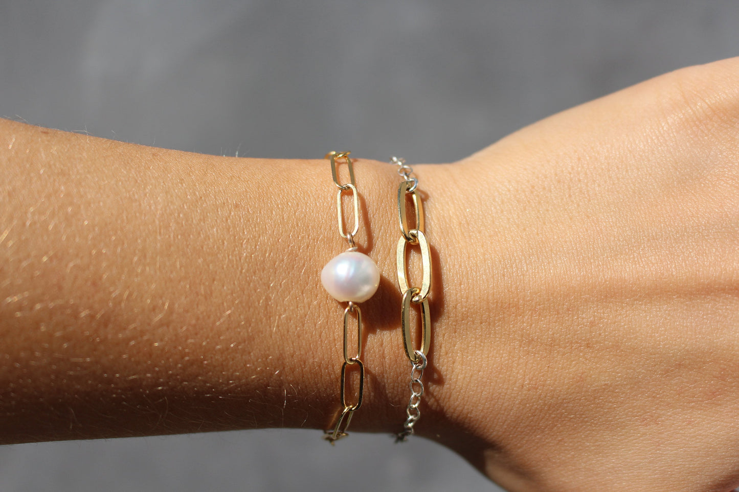 White Pearl Bracelet Paperclip Chain Bracelet