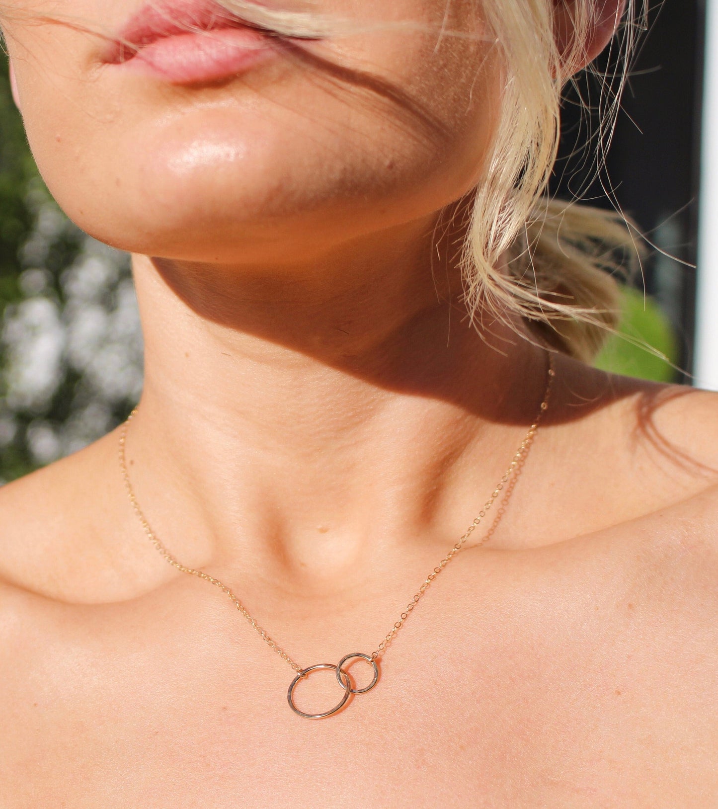 Silver Dainty Double Circle Necklace