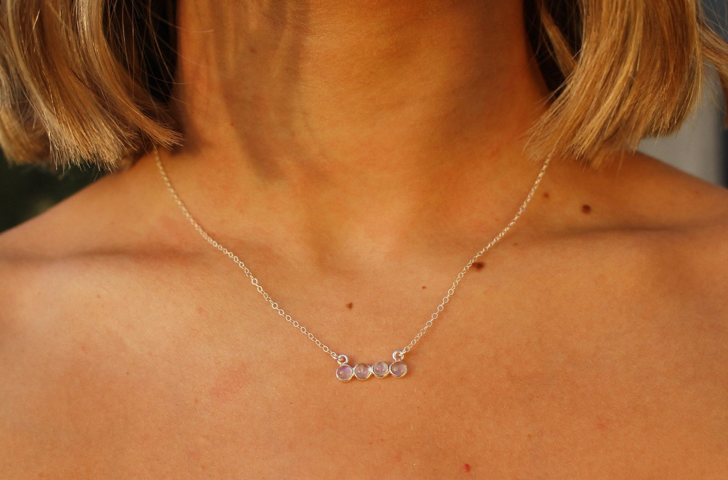 Tiny Bezel Bar Moonstone Necklace