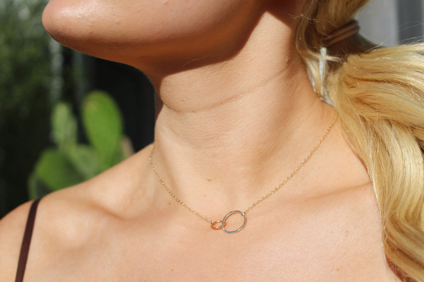 Gold Dainty Double Circle Necklace