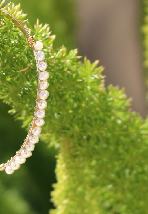 Hammered Pearl Bangle, Sterling Silver, Gold Fill