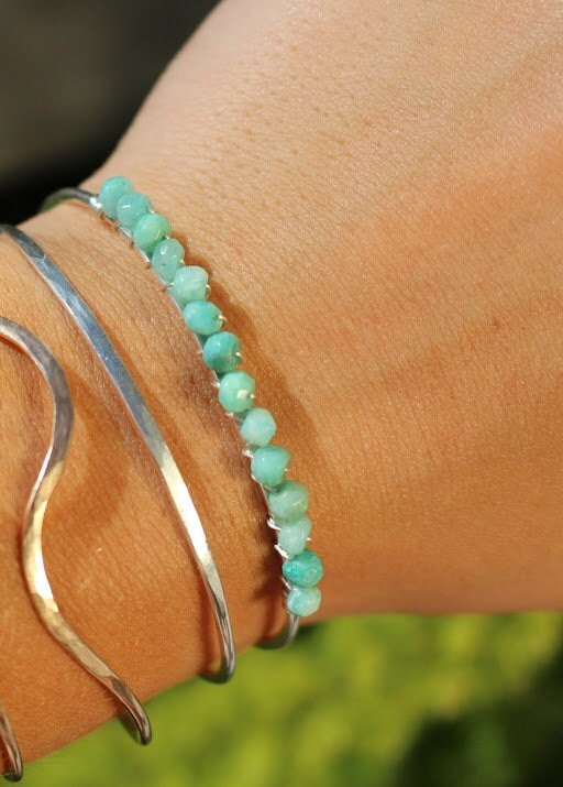 Amazonite Bangle, 14k Gold Filled or Sterling Silver