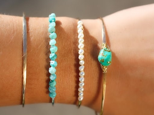 Amazonite Bangle, 14k Gold Filled or Sterling Silver