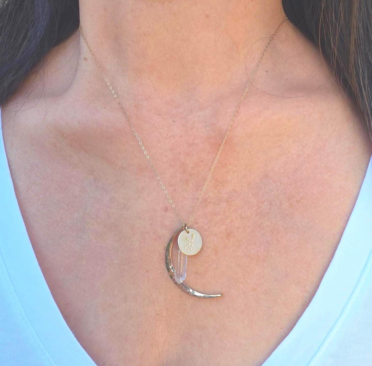 Constellation & Moon Charm Necklace, Moon, Stars, Zodiac, Crystal, Star Sign, Gold Filled, Sterling Silver, Birthday, Necklace, Astrology Jaded SB