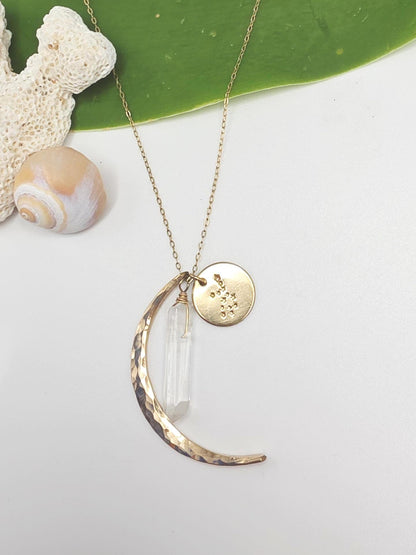 Constellation & Moon Charm Necklace, Moon, Stars, Zodiac, Crystal, Star Sign, Gold Filled, Sterling Silver, Birthday, Necklace, Astrology Jaded SB
