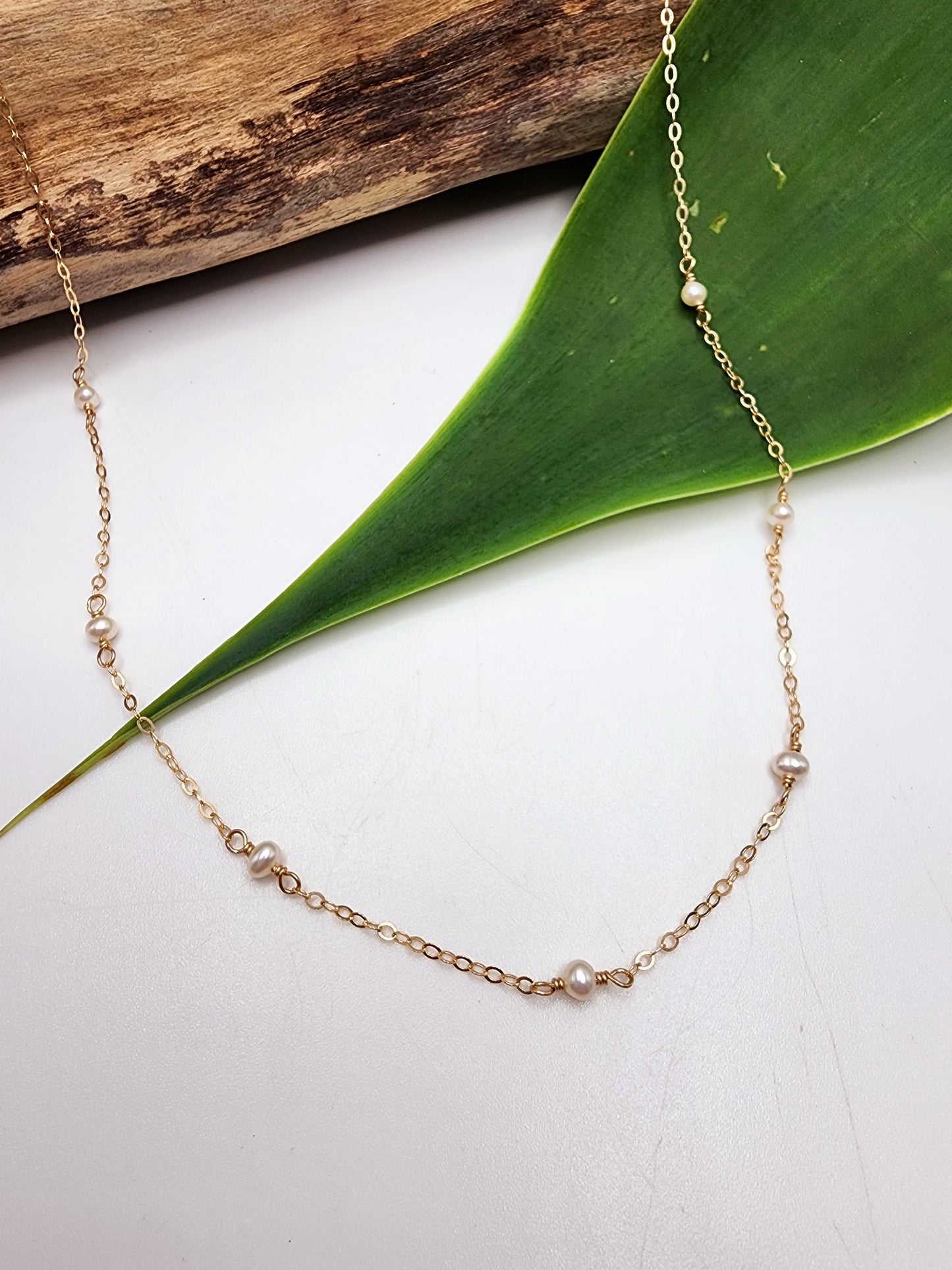 Dainty Pearl Necklace 14k Gold Filled