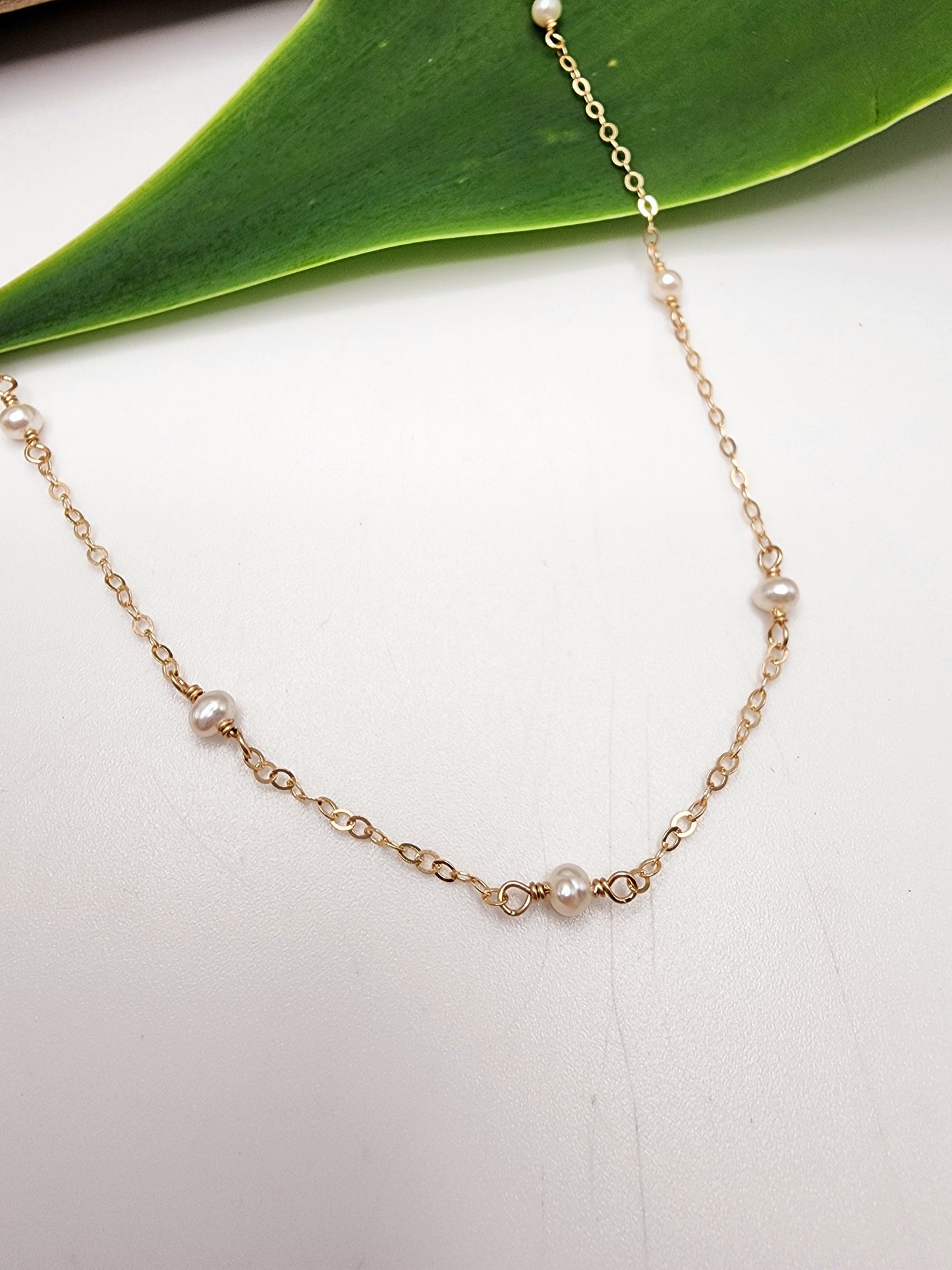 Dainty Pearl Necklace 14k Gold Filled