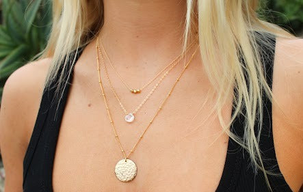 Medium Hammered Gold Circle Necklace on Satellite Chain