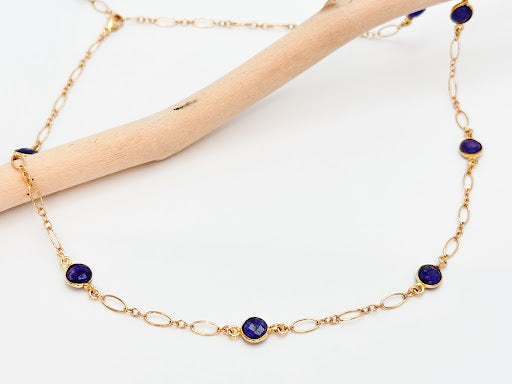 Sapphire Bezel and Figaro Chain Necklace