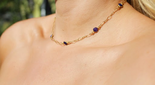 Sapphire Bezel and Figaro Chain Necklace