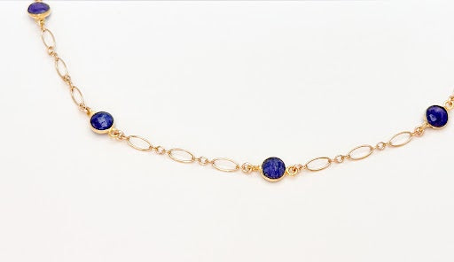 Sapphire Bezel and Figaro Chain Necklace