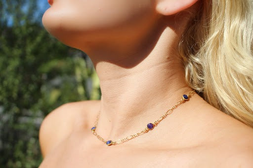 Sapphire Bezel and Figaro Chain Necklace