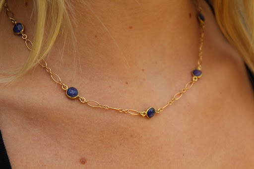 Sapphire Bezel and Figaro Chain Necklace