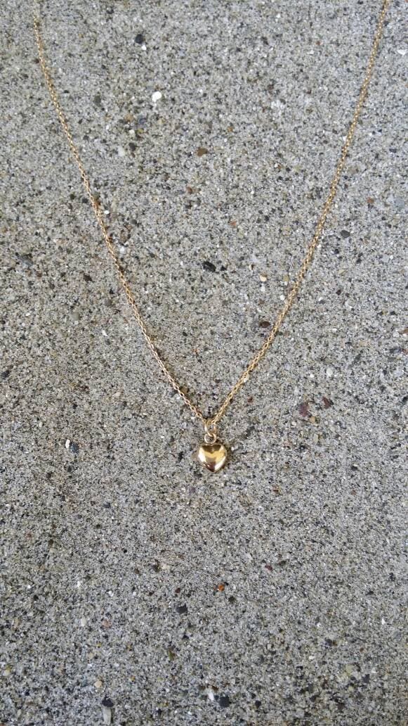 Tiny Gold Fill Puffed Heart Necklace