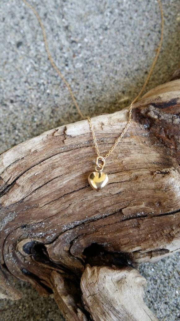 Tiny Gold Fill Puffed Heart Necklace