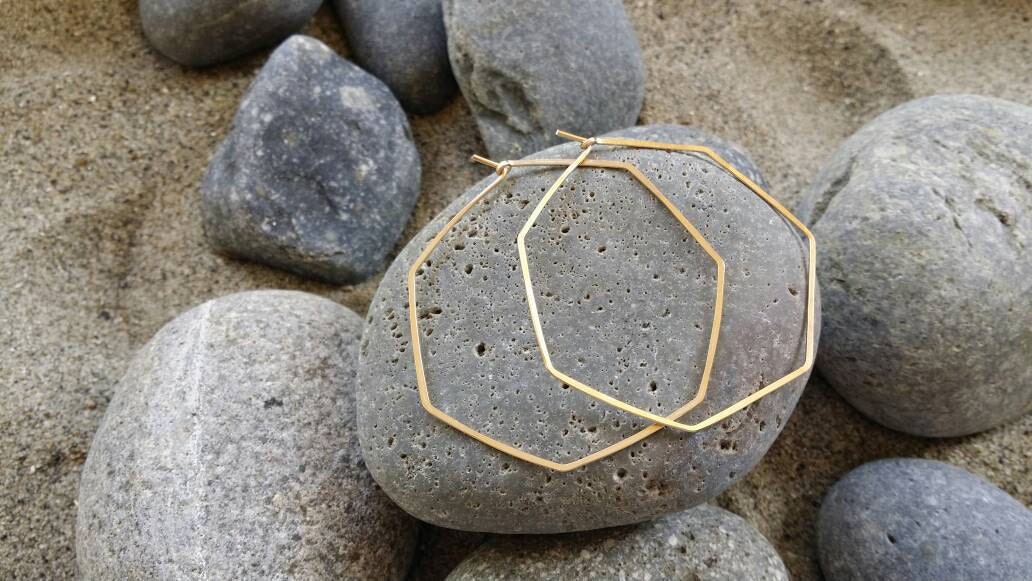 Hexagon Hoop Earrings, 14k Gold Filled, Sterling Silver