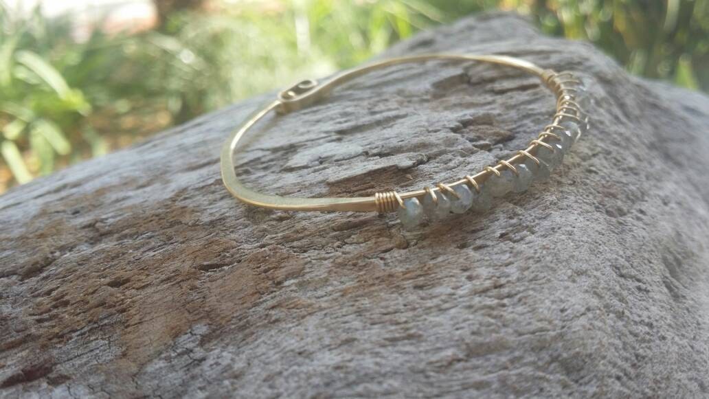 Labradorite Bangle, Sterling Silver, 14k Gold Fill