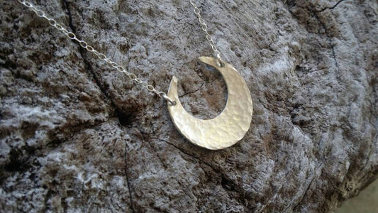 Large Inverted Moon Necklace, Silver, Gold