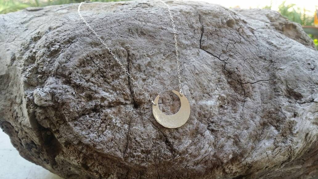 Large Inverted Moon Necklace, Silver, Gold