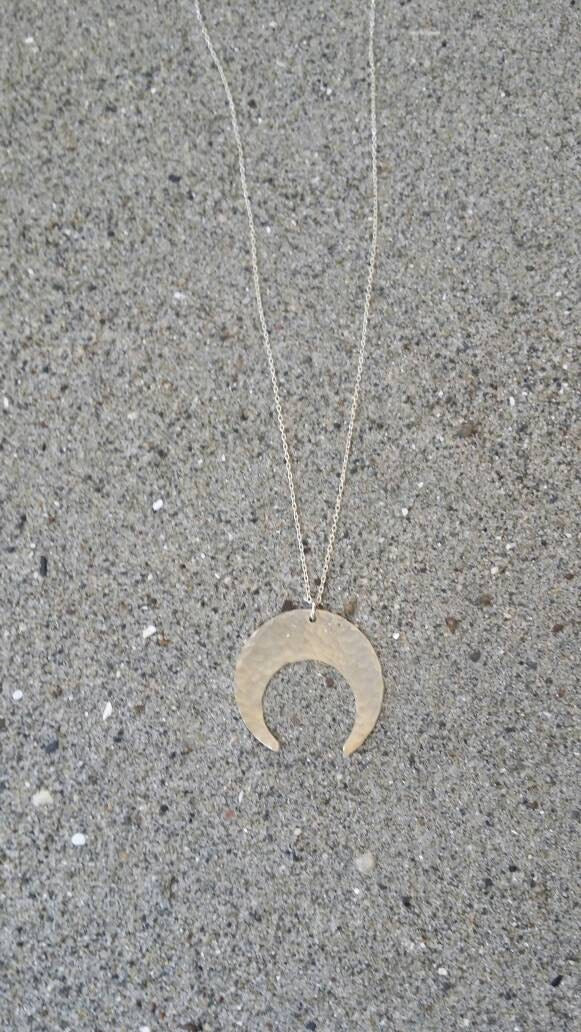 Large Inverted Crescent Moon Necklace, Silver, Gold